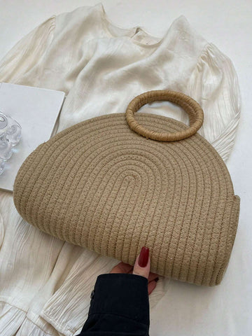 Straw Semi-Circular Tote Bag
