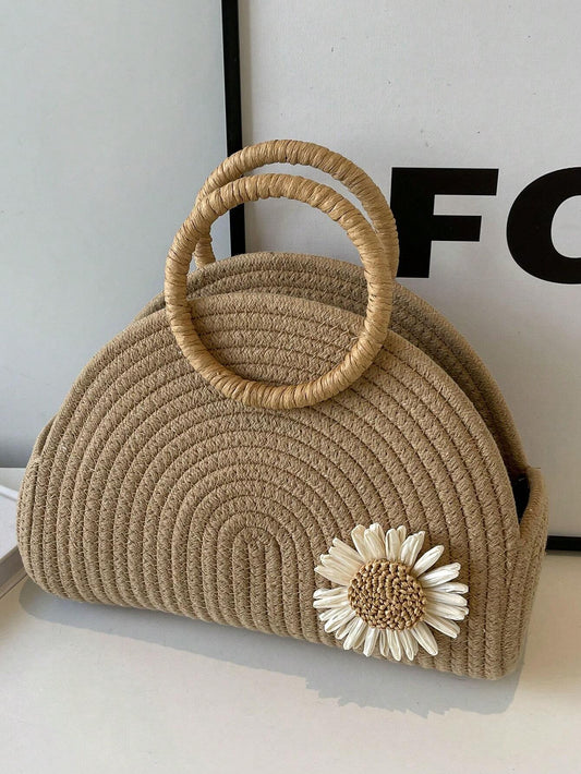 Straw Semi-Circular Tote Bag