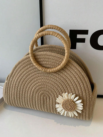 Straw Semi-Circular Tote Bag