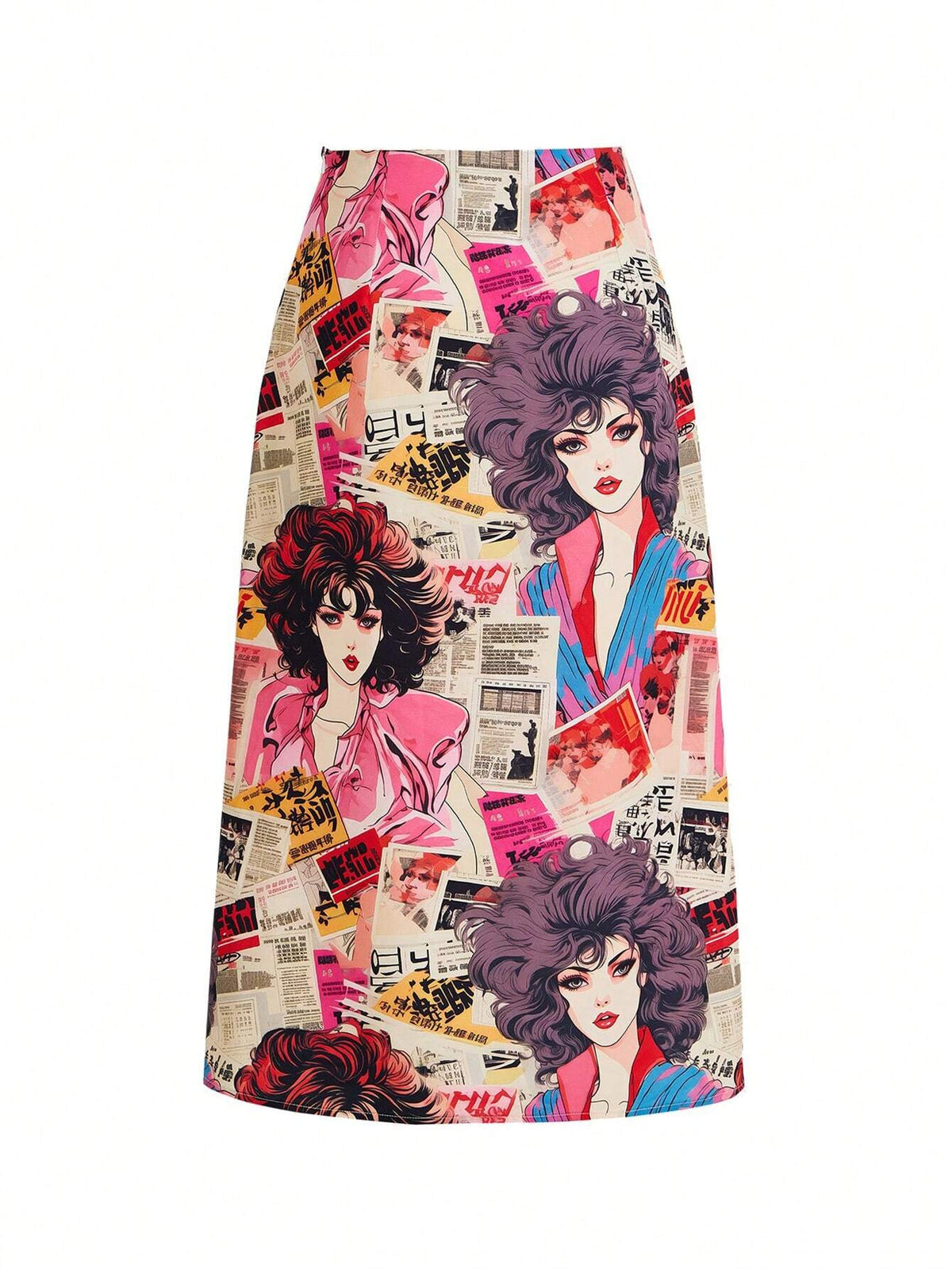 Venus In Bloom Artist Girlcore Regular Waist Jointed Mid-Length Women's Cartoon Character Printed Slit Hem Skirt