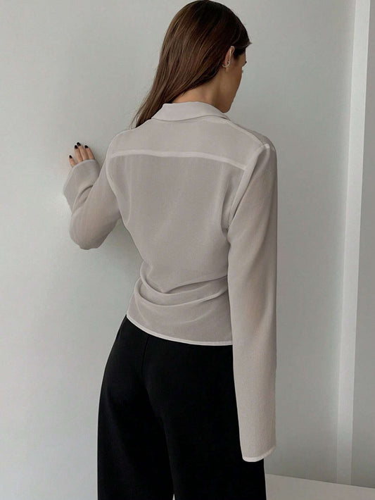 Women's V-Neck Twist Front Flared Sleeve Sun Protection Shirt