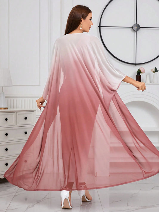 Ombre Shoulder Sloping Dress With Coat Evening Dress 2 Piece Set