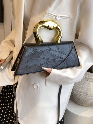 Medium Flap Bag Metal Handle Elegant Niche Design Satchel Bag