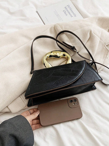Medium Flap Bag Metal Handle Elegant Niche Design Satchel Bag