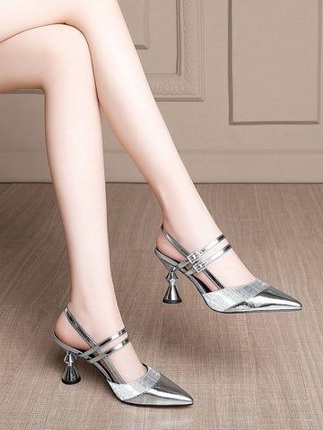 Women's Summer Sandals Pointed Toe High Heels Chunky Heel Pumps