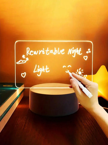 1pc LED Message Board Warm Light Color Night Light, Erasable Writing Message Board Table Lamp