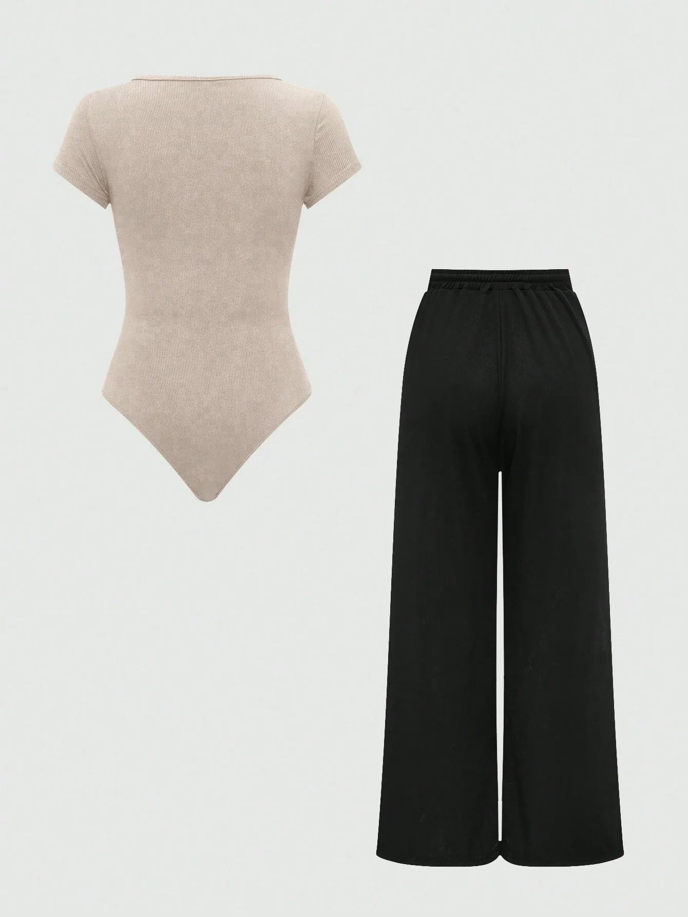 EZwear Plain Color Asymmetric Hem Top And Pants Two Piece Set