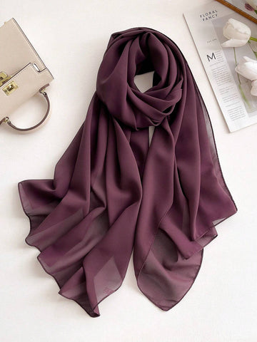 1pc Chiffon Solid Color Scarf For Women, Simple And Versatile Women Hijab