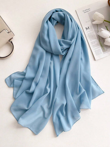 1pc Chiffon Solid Color Scarf For Women, Simple And Versatile Women Hijab