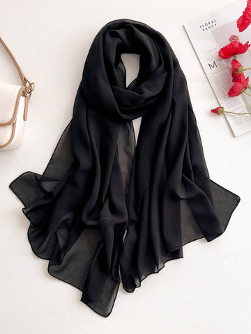 1pc Chiffon Solid Color Scarf For Women, Simple And Versatile Women Hijab