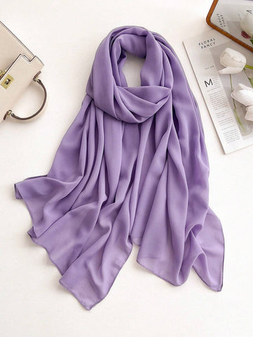 1pc Chiffon Solid Color Scarf For Women, Simple And Versatile Women Hijab