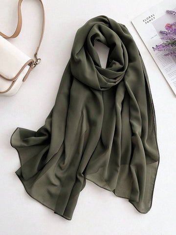 1pc Chiffon Solid Color Scarf For Women, Simple And Versatile Women Hijab