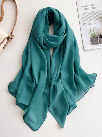 1pc Chiffon Solid Color Scarf For Women, Simple And Versatile Women Hijab