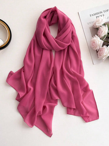 1pc Chiffon Solid Color Scarf For Women, Simple And Versatile Women Hijab