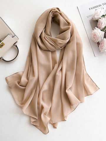 1pc Chiffon Solid Color Scarf For Women, Simple And Versatile Women Hijab