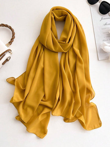 1pc Chiffon Solid Color Scarf For Women, Simple And Versatile Women Hijab