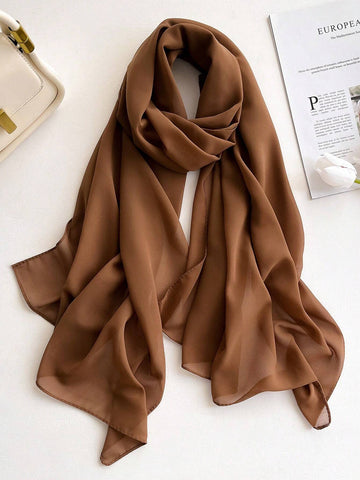 1pc Chiffon Solid Color Scarf For Women, Simple And Versatile Women Hijab