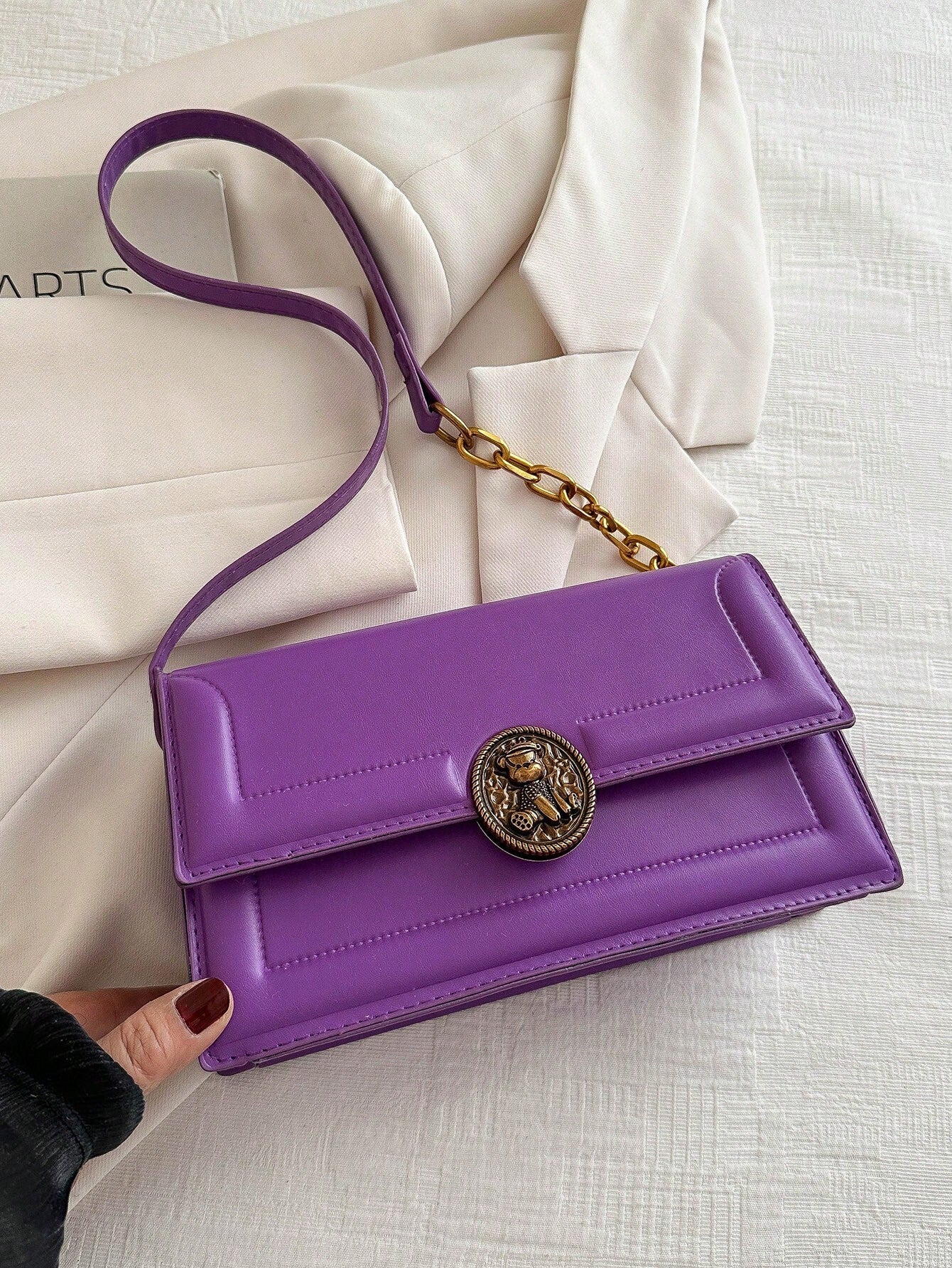 Fashion Solid Color Vintage Metal Lock Buckle Bag
