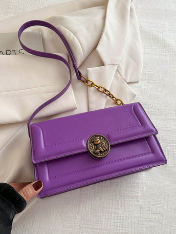 Fashion Solid Color Vintage Metal Lock Buckle Bag