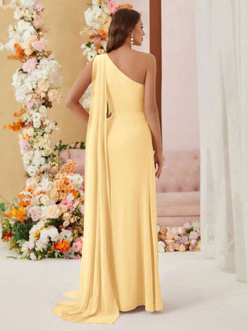 Belle Single Shoulder Chiffon Bridesmaid Dress With Draping Ruffles