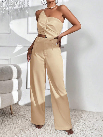 Privé Twist Front Crop Top & Wide Leg Pants