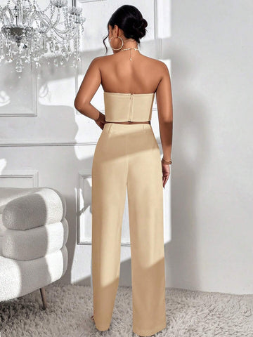 Privé Twist Front Crop Top & Wide Leg Pants