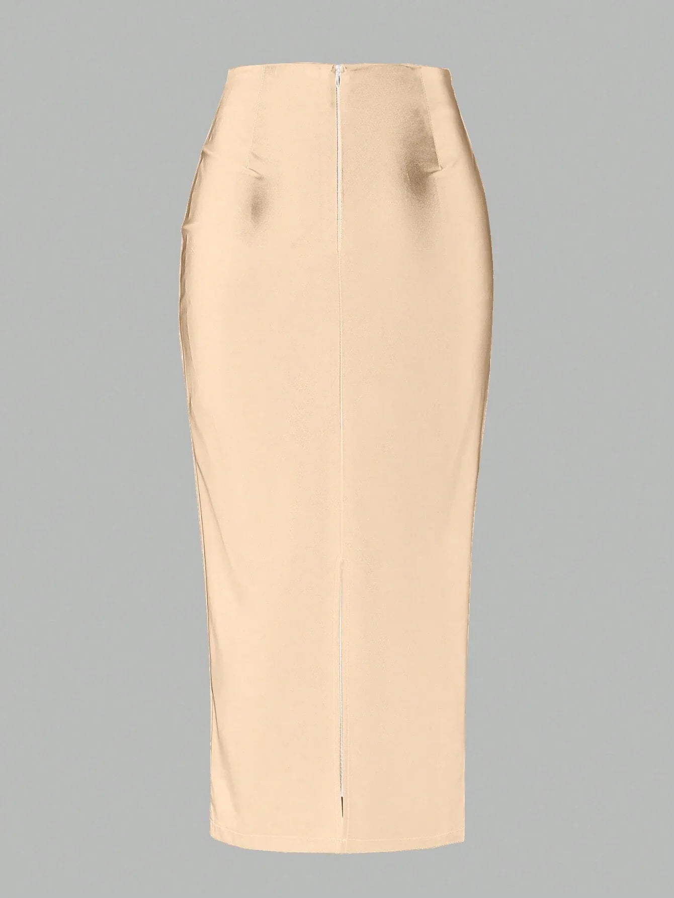 Raffin�a Solid Color Pleated Back Zipper Slit Skirt