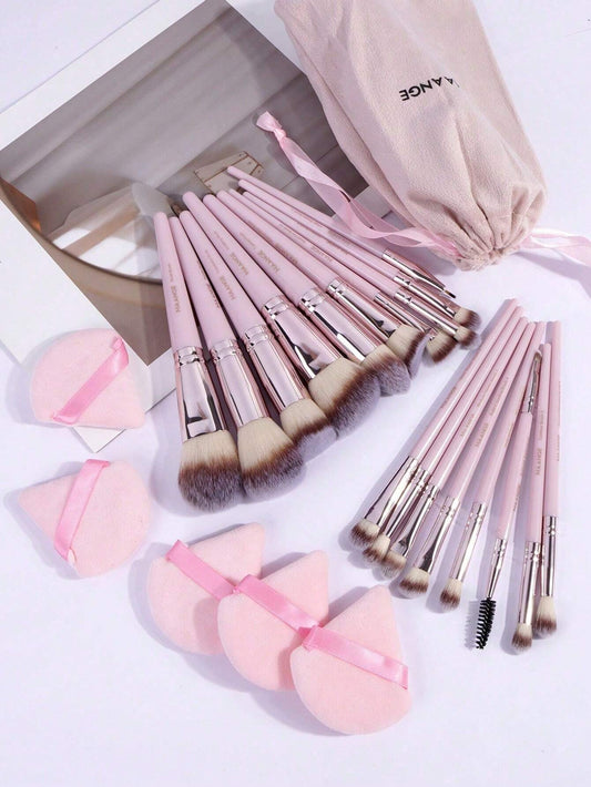 MAANGE MAANGE 18pcs Professional Makeup Brush Set With Cloth Bag&5pcs Triangle Powder Puff