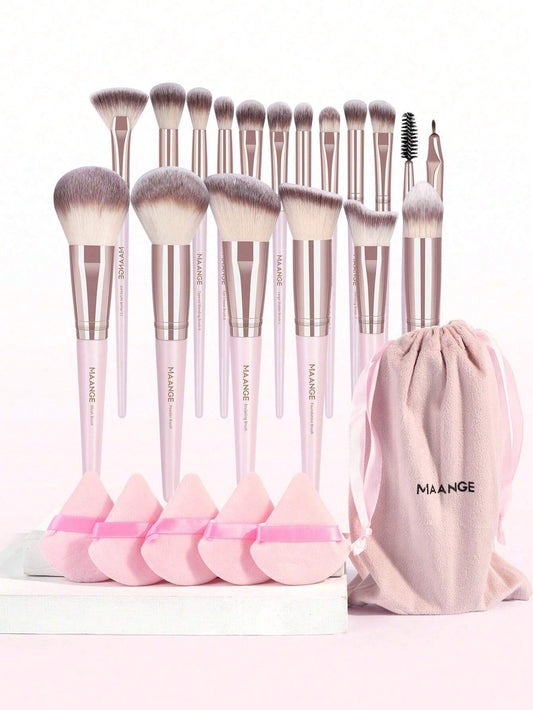 MAANGE MAANGE 18pcs Professional Makeup Brush Set With Cloth Bag&5pcs Triangle Powder Puff