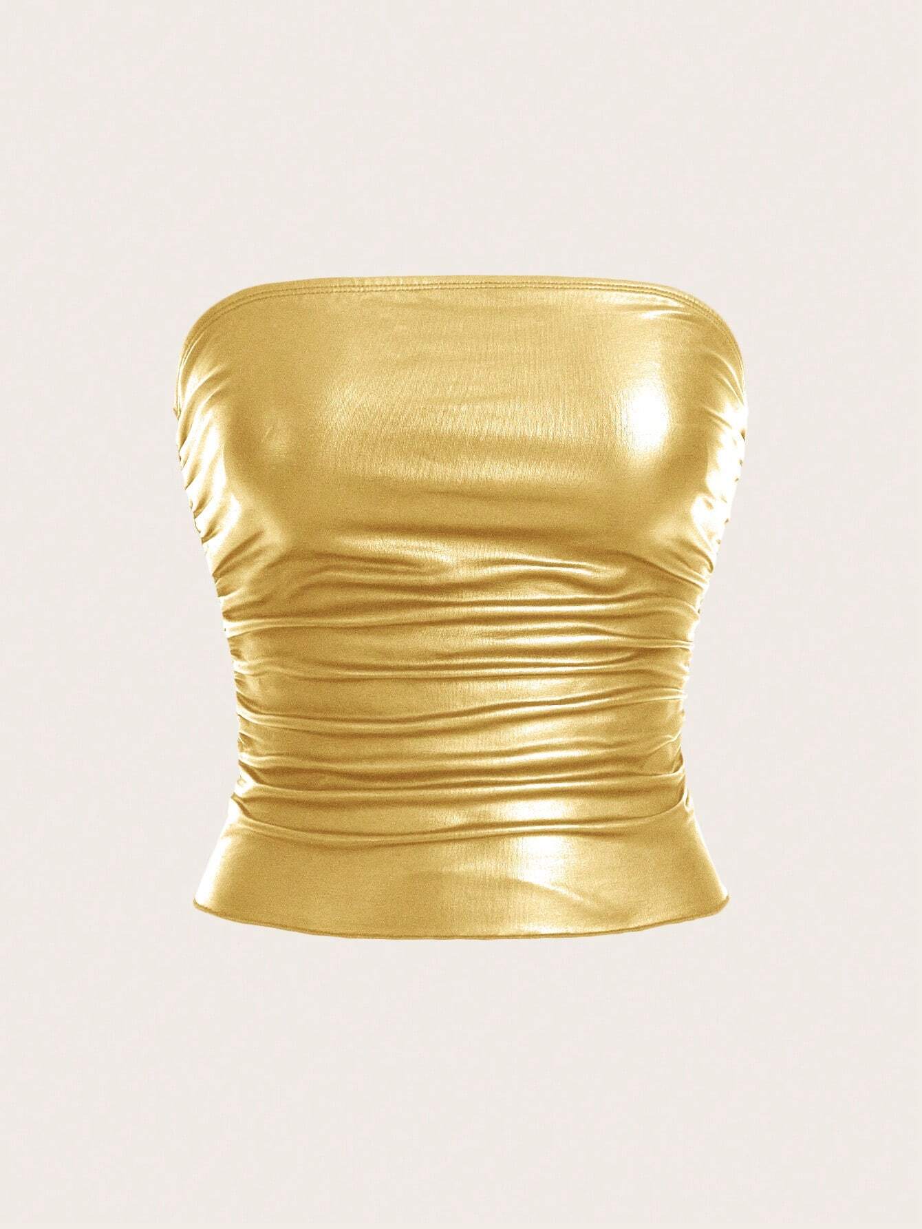 ICON Summer Solid Color Slim Fit Ruched Crop Tube Top