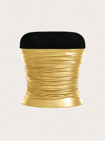 ICON Summer Solid Color Slim Fit Ruched Crop Tube Top