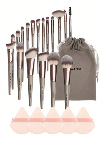 MAANGE MAANGE 18pcs Professional Makeup Brush Set With Cloth Bag&5pcs Triangle Powder Puff