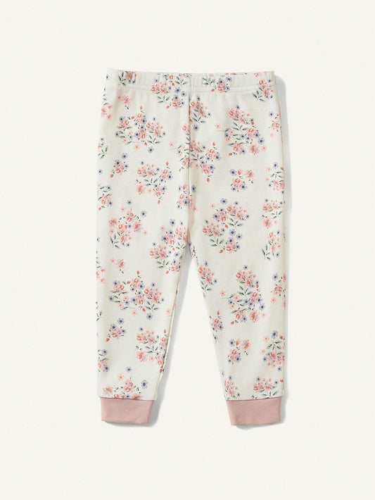 Cozy Pixies Baby Girl Snug Fit Pajamas With Floral Print, Including Long Sleeve Pullover Top And Long Pants