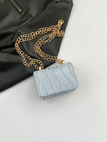 Minimalistic Mini Crocodile-Print Chain Shoulder Bag/Crossbody Bag