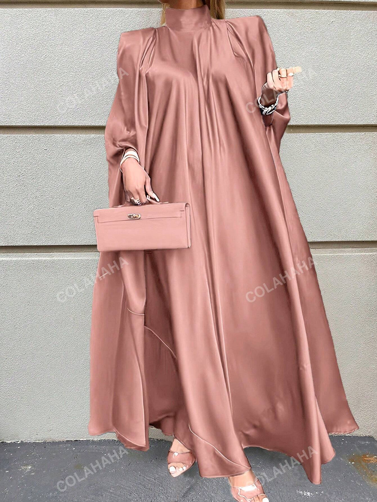 Solid Colour Stand Collar Long Cape Dress For Women Modest Dress