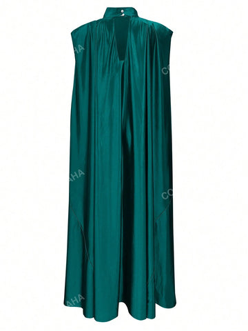 Solid Colour Stand Collar Long Cape Dress For Women Modest Dress