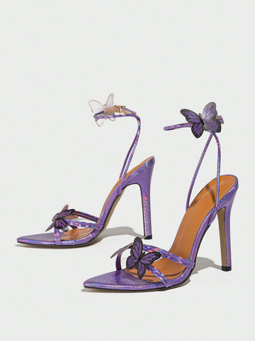 Butterfly And Flower Design, Sexy Barefoot Purple Sandals