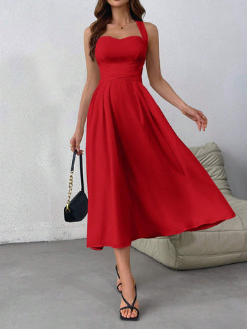 Women's Valentine's Day White Sleeveless French Cross Back Dress