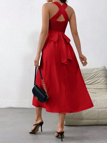Women's Valentine's Day White Sleeveless French Cross Back Dress
