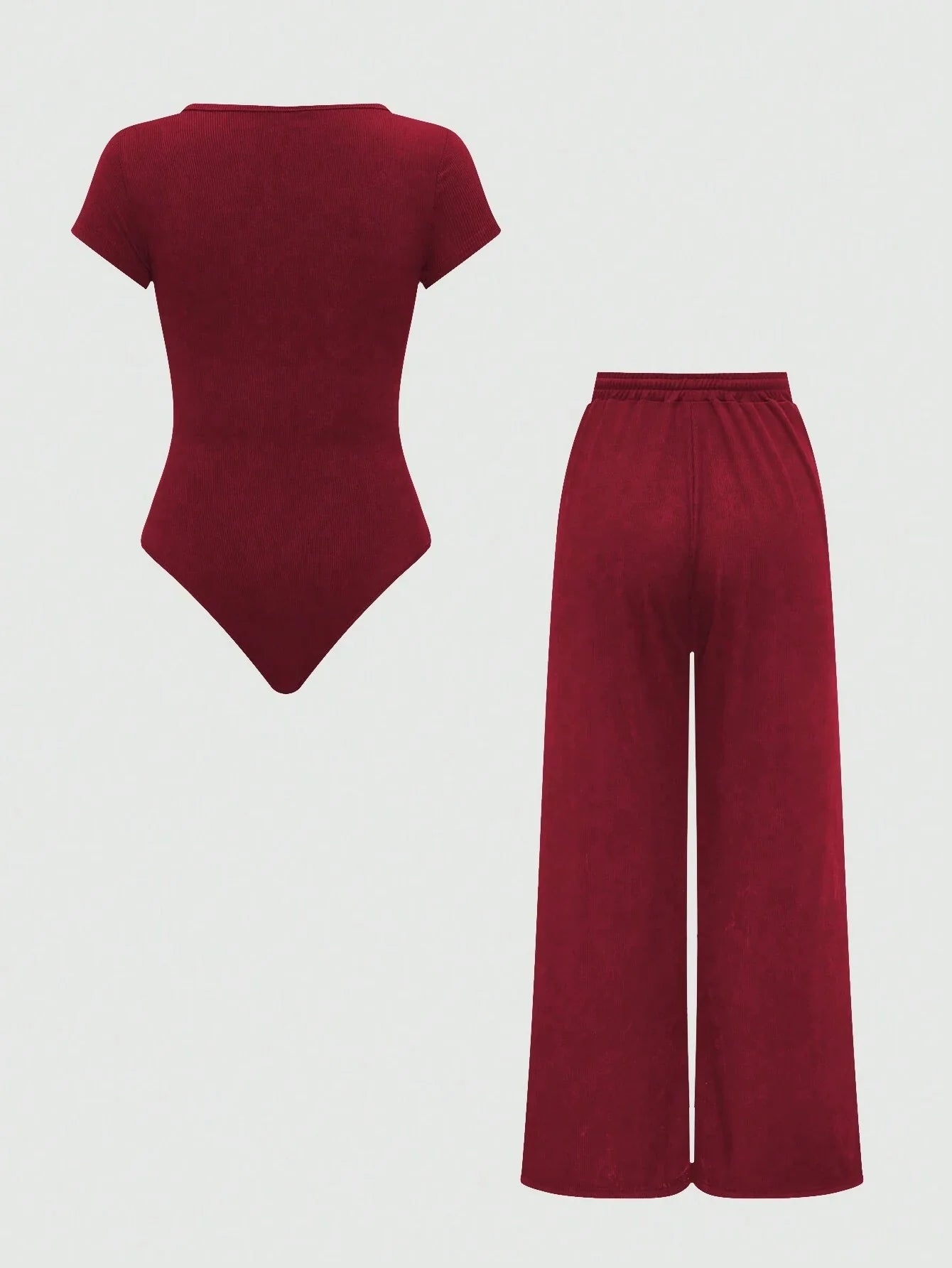 EZwear Plain Color Asymmetric Hem Top And Pants Two Piece Set