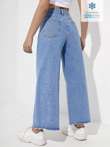 EZwear Women's Casual Daily Wear Wide Leg Denim Pants