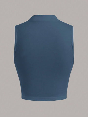 EZwear Stand Collar Pleated Sleeveless Top