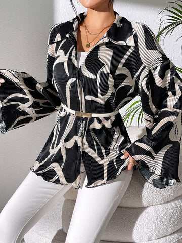 Commute Random Floral Print Flare Sleeve Shirt