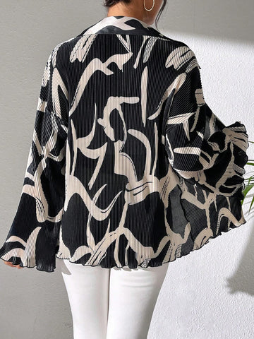 Commute Random Floral Print Flare Sleeve Shirt