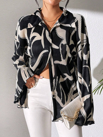 Commute Random Floral Print Flare Sleeve Shirt