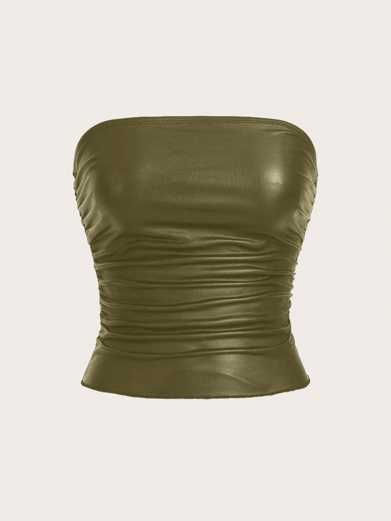 ICON Summer Solid Color Slim Fit Ruched Crop Tube Top