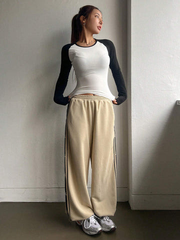 DAZY Women Color-Block Simple Casual Long Sleeve T-Shirt