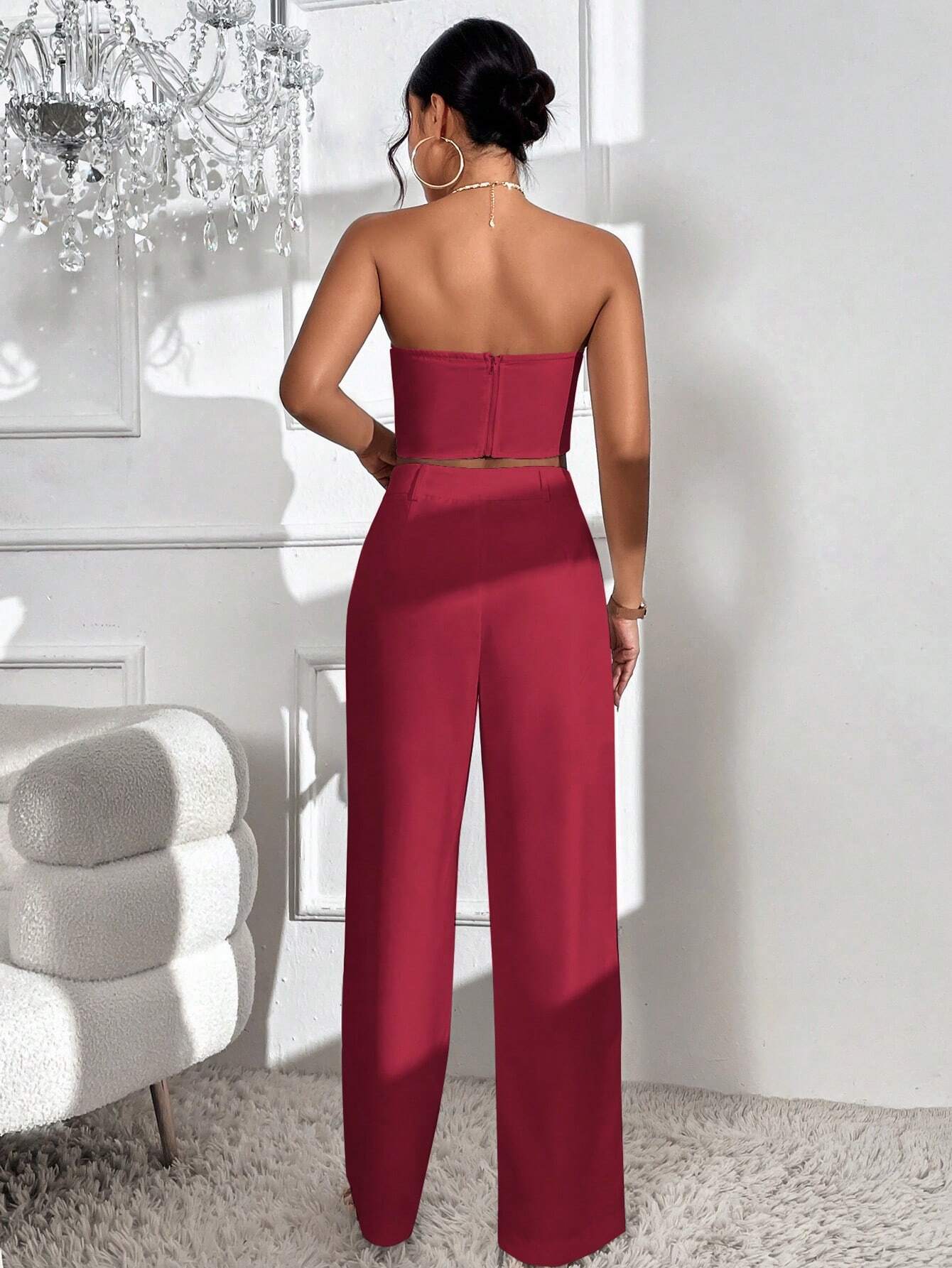 Privé Twist Front Crop Top & Wide Leg Pants