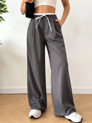 EZwear Women's Lace-Up Pleated Casual Daily Wear Long Pants