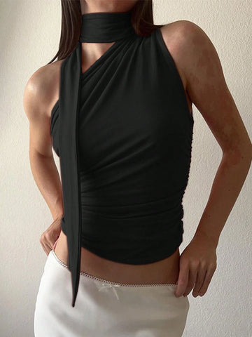 Women Solid Color One Shoulder Sleeveless Summer Tank Top